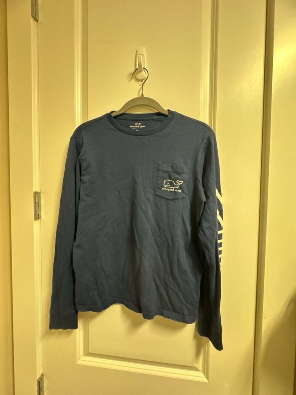 Kids L (16) Vineyard Vines LS Pocket T-Shirt American Flag Whale Back Graphic